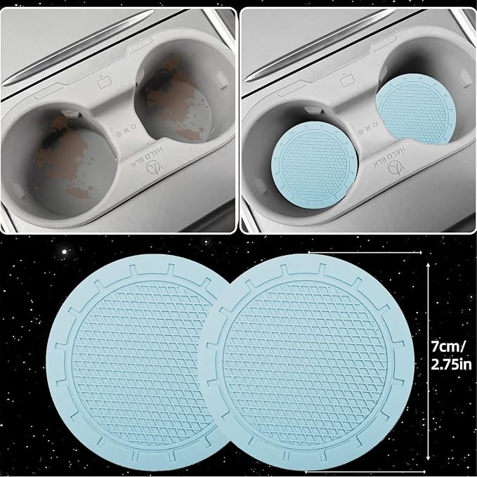 6 PCS Nappa Microfiber Leather Blue Steering Wheel Cover Set, Breathable Fabric Steering Wheel Cover 14.5-15inch Universal, Car Center Console Cover, Seat Belt Cushion, Cup Holder Coaster