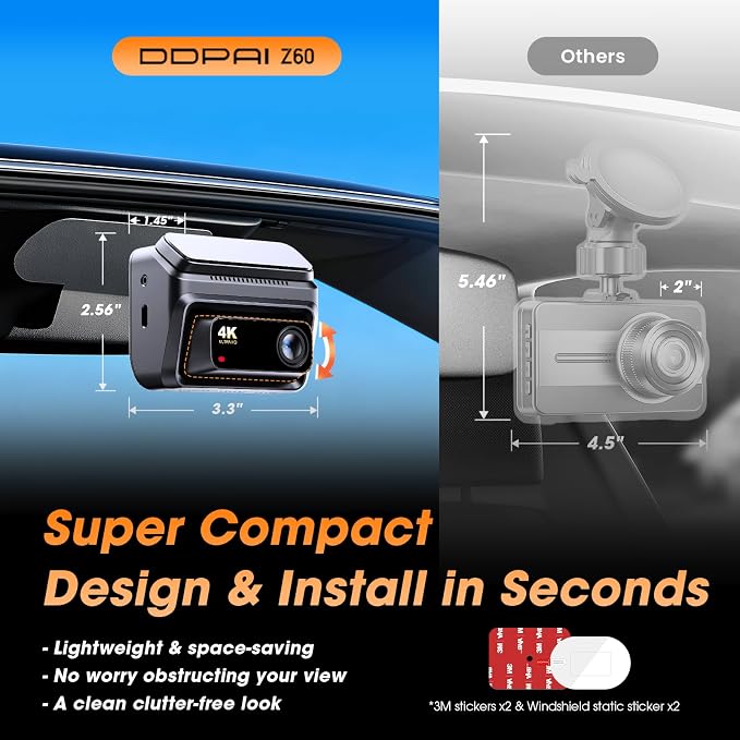 4K Dash Cam Front and Rear,Built-in 32G eMMC Dual Dash Car Camera,64GB Card Included Dashcam,Night Vision Dash Camera,5GHz WiFi,7 Days Parking Mode,GPS,3" IPS,ADAS,WDR,Support 512GB,Z60