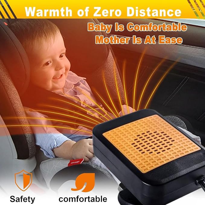 Car Heater & Defroster 12V Portable Car Heaters for Vehicle – 200W Fast Heating & Cooling Fan with 360° Rotatable Base Plug In Windshield Defogger for Car,Truck,SUV,RV | Auto Heater for Winter Driving