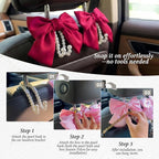 2PCS Satin Bow Pearl Car Seat Headrest Hooks – Car Bag Holder & Vehicle Hanger for Purses – Cute Coquette Aesthetic Interior Decoration – Cute Auto Organizer Accessories Universal (Berry Fuchsia)