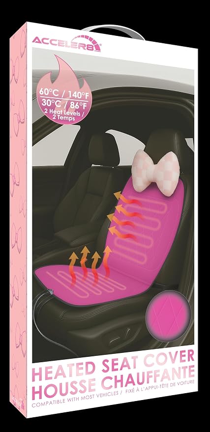 12V Heated Vehicle Seat Cushion Cover with 2 Heat Levels - Color Pink
