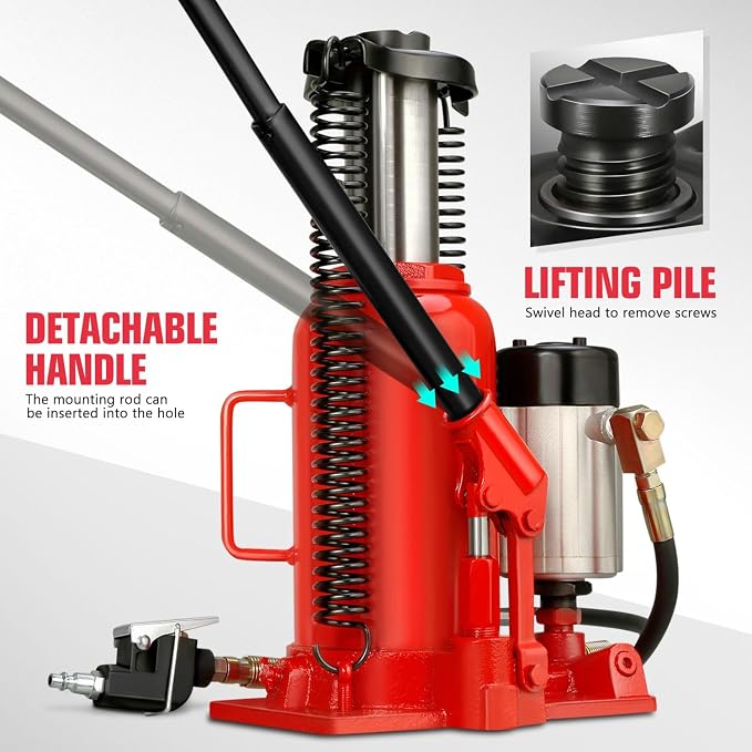 20 Ton Air Hydraulic Bottle Jack Air-Operated Hydraulic Bottle Jack Portable Low Profile Manual Jack Air Jack for Car Pickup Truck RV Auto Repair w/Handle, TOOLS-00769