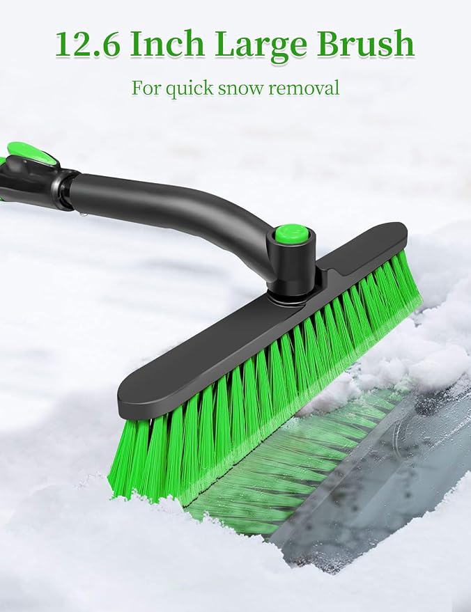Snow Brush for Car, Extendable Snow Brush and Ice Scraper with Foam Grip, Car Window Scraper for Snow and Ice for SUV Truck Auto RV Vehicle Windshield - Green