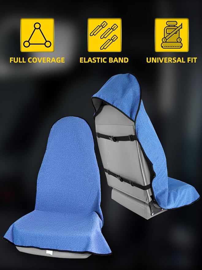 1PC Waterproof Towel Car Seat Cover - 525g Heavy Duty 3-Layer Microfiber Sweat Protector for Bucket Seats - Non-Slip Machine Washable Universal Fit for Gym, Yoga, Beach, Pets & Outdoors-Blue