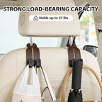 Car Seat Headrest Hooks for Purses and Bags, 4-Pack Heavy Duty Car Seat Hooks with Anti-Slip Pad, Universal Car Backseat Organizer Hanger Accessories for Grocery Bags (Brown)