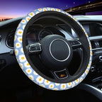 Daisy Flower Steering Wheel Cover Anti-Slip and Practical 14.5-15 Inch Universal Car Steering Wheel Cover with 2 Pieces Car Coasters Suitable for Men Women