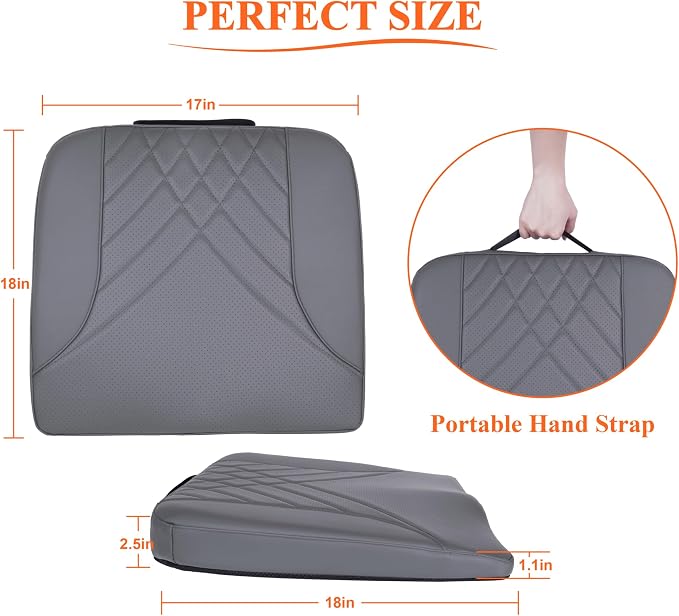 Premium Car Seat Cushion, Memory Foam Driver Seat Cushion to Improve Driving View- Coccyx & Lower Back Pain Relief - Seat Cushion for Car, Truck, Office Chair (Leather Dark Gray)