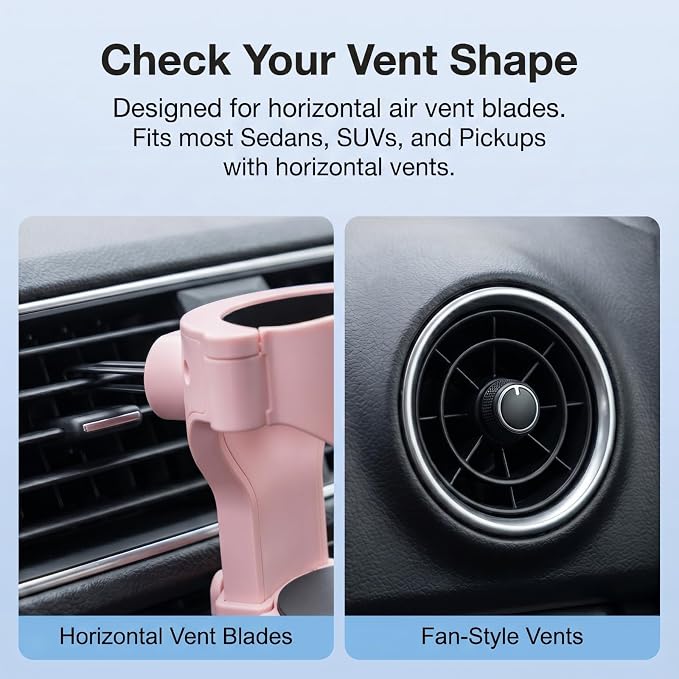 Car Cup Holder, Stable Cup Holder Expander for Car Air Vents, Car Ashtray Holder, Suitable for Sedans SUVs Trucks with Horizontal Blade Vents (Pink)
