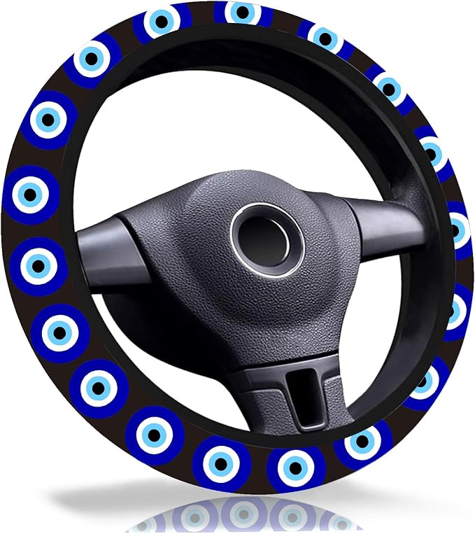 Blue Evil Eye Steering Wheel Cover 15" Universal Neoprene Steering Cover | Blue Car Accessories Decor Non-Slip Fit Auto SUV Truck, Evil Eye Gifts for Women Men Birthdays Festivals