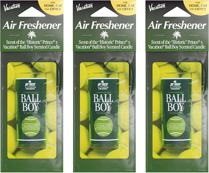 Car Air Freshener, Pack of 3 - Hanging Air Freshener for Car, Home and Office, Ball Boy Tennis Candle Signature Scent, Long-Lasting Deodorizer