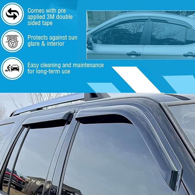 94739 Window Visors Rain Guards Tape-On Side Vent Deflectors Compatible with Toyota Highlander 2020-2025,Sun Shade 2020 2021 2022 2023 2024 2025 4-Pieces Set