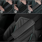 10 PCS Leather Car Seat Covers Front Set, 14.5”-15'' Sporty Steering Wheel Cover Universal, Center Console Cover, Seat Belt Cushion, Cup Holder Coaster, Car Interior Set Black