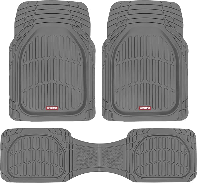 FlexTough Floor Mats for Cars, Gray Deep Dish All-Weather Mats, Waterproof Trim-To Fit Automotive Floor Mats for Trucks SUV, Universal Liner Car Accessories