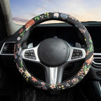 Black Cat Flower Steering Wheel Cover Auto Jacquard Steering Wheel Protector, Anti-Slip, Breathable, Absorbing Sweat, Universal Cat Car Accessories 14.5–15 inch,Fit for Most Car, Trucks, SUV