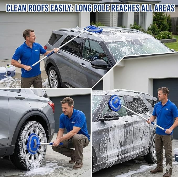 62'' Car Wash Brush Kit with Long Handle, Chenille Microfiber Car Wash Mop Mitt Scratch-Free Car Detailing Cleaning Brush Care Kit Car Cleaning Supplies for Cars RV Truck Boat
