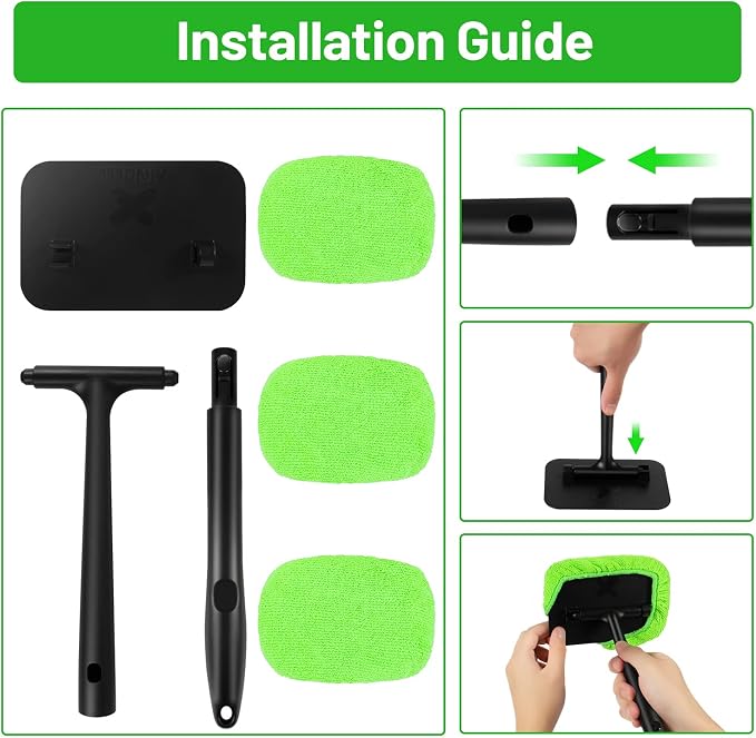 XINDELL Windshield Cleaning Tool, Driver-Control Long Reach Car Window Cleaner with Ergonomic 22" Handle & Microfiber Pads, No Streak Auto Glass Cleaner for Interior Windshield, SUV, Truck & Car Glass