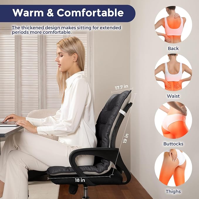 Heated Seat Cushion for Office Chair, Heated Seat Pad for Pain Relief Promote Blood Circulation with 3 Heat Levels & 90mins Auto-off, Chair Warmer for Back, Waist, Hips, Thighs Home Office Use Dark