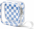 Preppy Clear Makeup Bag Travel Cosmetic Case Transparent Blue and Beige Checkered Mini Toiletry Bag,Portable Make Up Organizer Traveling Compact Car Accessories And Organization