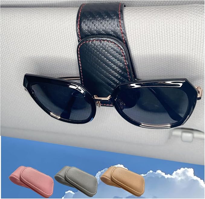 CHOSMOYI Magnetic Leather Sunglass Holder for Car, Sunglasses Clip for Car Visor, Auto Interior Accessories Universal for Different Size Eyeglasses (Carbon Fiber)