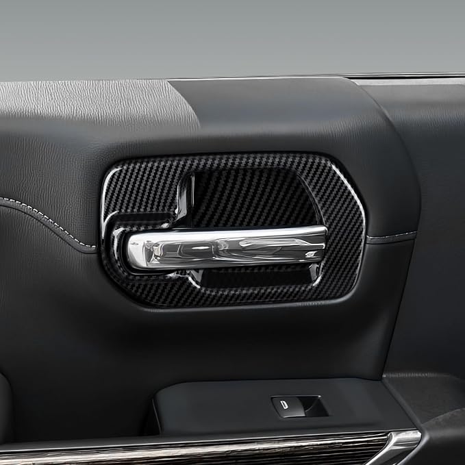 Car ABS Carbon Fiber Inner Door Handle Cover Interior Trim Decal for 2019-2025 Chevy Silverado | for 2019-2021 GMC Sierra 1500 2500 3500 HD Accessories （4 Door