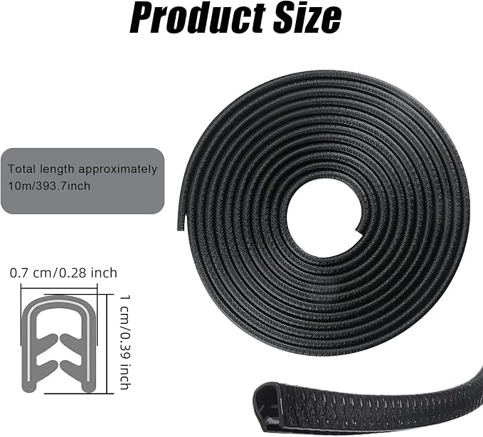U-Shape Car Door Edge Guards, 32.8 Ft Rubber Automotive Door Edge Protector for SUVs Sedans, Easy No-Glue Install, Exterior Car Accessories Trim (Black)
