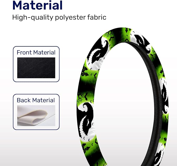 Green Horror Sack Steering Wheel Cover, Non Slip Polyester Car Wheel Protector for Car SUV Truck, Universal 15 Inch