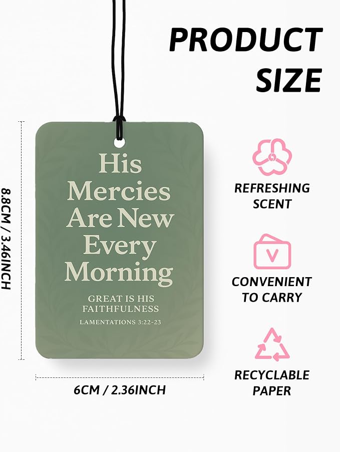Coquette Green Bow Christian Car Air Freshener 4 Pcs, Retro Sage Green Religious Hanging Air Freshener for Cars Closet Drawer Books, Christian Car Accessories Mirror Decor for Women