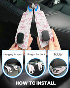 Purse Holder for Car, 2 Pack Heavy Duty Purse Hanger for Car, PU Leather Car Seat Hooks for Purses and Bags, Cute Pink Bow Headrest Organizer for Handbags & Backpacks