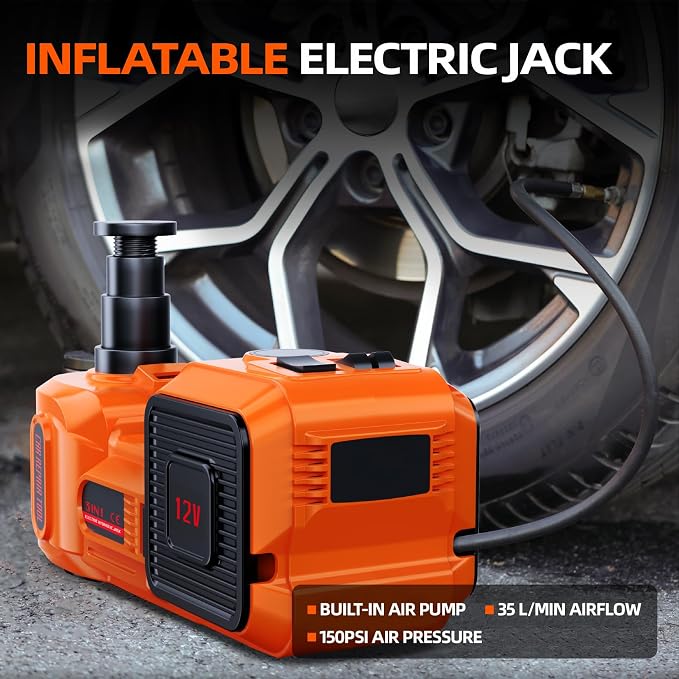 Car Jack Electric Hydraulic Jack 5Ton 155-450mm 3in1 Lift Inflator LED Light 12V Portable Outdoor Home Emergency Tire Change Roadside Rescue Tool