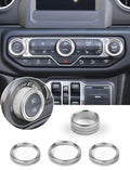 Climate Control Panel Knob Trim Kit & Light Control Switch Cover, Air Conditioner Knob Aluminum Alloy Ring for 2018-2024 Jeep Wrangler JL JLU & Gladiator JT, Interior Accessories, Silver