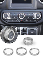 Climate Control Panel Knob Trim Kit & Light Control Switch Cover, Air Conditioner Knob Aluminum Alloy Ring for 2018-2024 Jeep Wrangler JL JLU & Gladiator JT, Interior Accessories, Silver