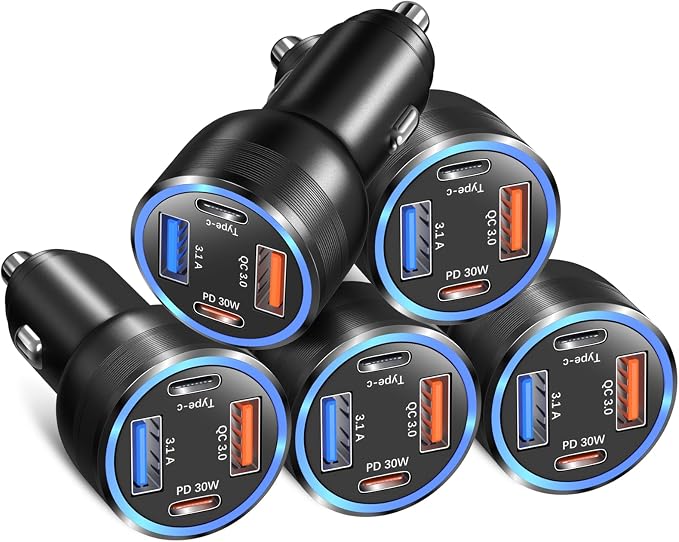 Car Charger Adapter 5 Pack, 65W Multi Port 12V USB C & USB A Car Charger PD+QC 3.0 Fast Charging Cigarette Lighter USB Adapter Plug for iPhone 16 15 14 13 Pro Max iPad Samsung Android(Black)