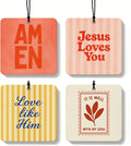 Boho Christian Square Car Air Freshener 4 Pcs Coconut Scented, Inspirational Religious Car Accessories Mirror Decor, Christian Hanging Air Freshener for Cars Closet Drawer Books Kids Room