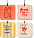 Boho Christian Square Car Air Freshener 4 Pcs Coconut Scented, Inspirational Religious Car Accessories Mirror Decor, Christian Hanging Air Freshener for Cars Closet Drawer Books Kids Room