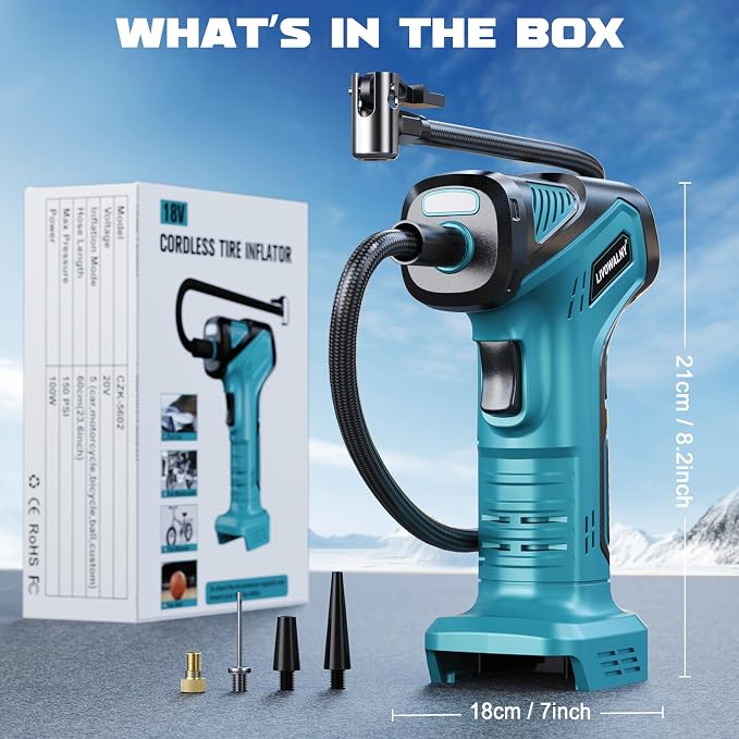 Tire Inflator Portable Air Compressor Compatible With Makita 18V Battery, 150PSI Air Pump, Cordless Tire Pump Digital Pressure Gauge, Tire Inflator for Car, Bike, Motorcycle (Tool Only)