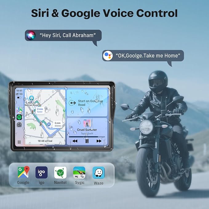 5 Inch Motorcycle Carplay GPS Navigation System with Apple Carplay and Android Auto Portable Screen with Dual Bluetooth, Navigation, Siri, Google Assistant（Not Inchluded TPMS）