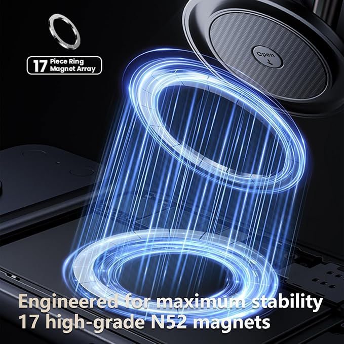 Aromatherapy Magnetic Car Phone Mount, Built-in Strong N52 Magnet, Reusable Suction Cup & 4-axis Adjustable. Package Includes 6 Solid Fragrance Refills and 1 Metal Ring Sticker.（Grey ）