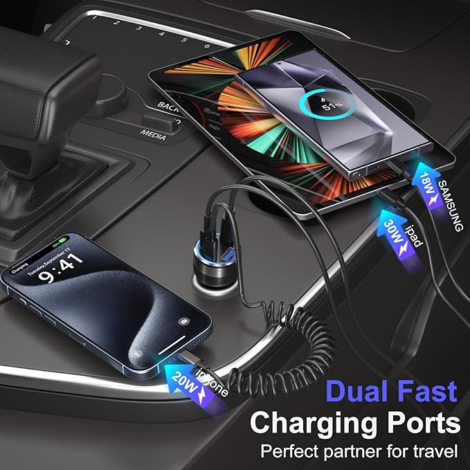 Car Charger Adapter 5 Pack, 65W Multi Port 12V USB C & USB A Car Charger PD+QC 3.0 Fast Charging Cigarette Lighter USB Adapter Plug for iPhone 16 15 14 13 Pro Max iPad Samsung Android(Black)