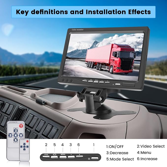 Vehicle Backup Camera 7" Monitor Kit | 18 IR Night Vision, Waterproof Rear View Camera, For RVs, Bus, Trailer, Truck, 65ft 4 Pins Aviation Extension Cable