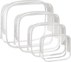 4 Pack Clear Makeup Bags, TSA Approved Toiletry Bag Car Organizer Travel Cosmetic Case Portable Travel Essentials Bags for Toiletries Clear Summer Beach Bag Carry on Airport Airline Compliant Bag