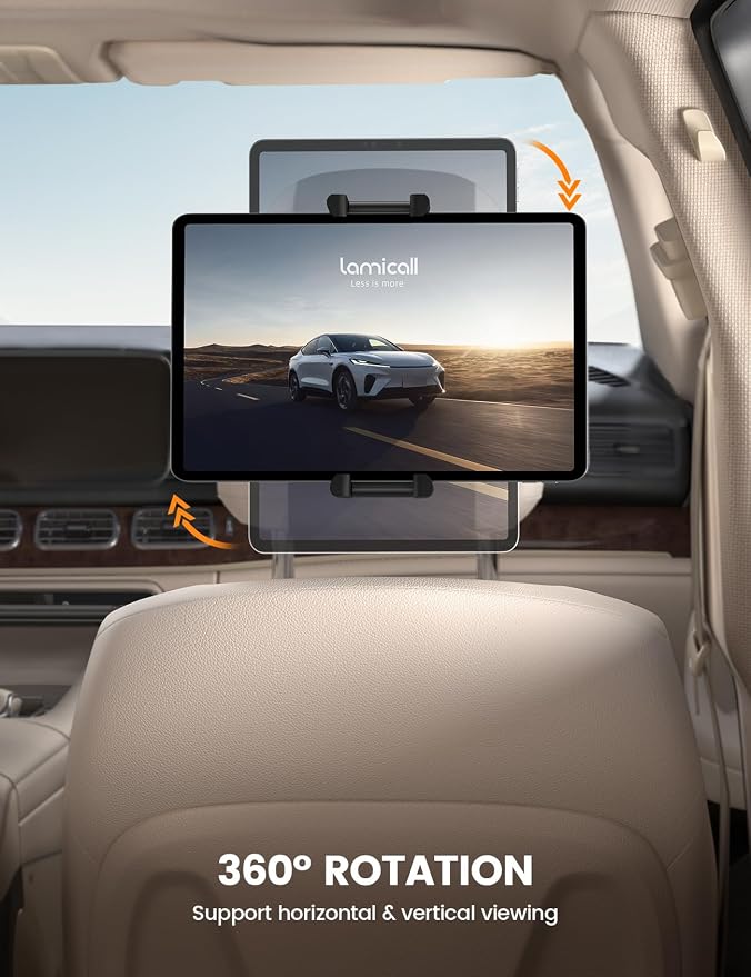 Tablet Holder for Car Headrest - [Thick Case Friendly] [360° Rotation] Car Tablet Mount for Backseat, Road Trip Essentials for Kids, for iPad Pro, Air, Mini, Galaxy, Fire HD, 6.1-13" Tablets
