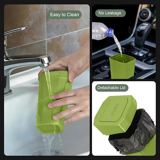 Car Trash Can with Lid - 2 Packs Mini Car Garbage Can Bin for Cup Holder - Green Small Leakproof Vehicle Trash Bin for Back Seat, Cute Automotive Accessories Organizers and Storage for Door SUV Truck