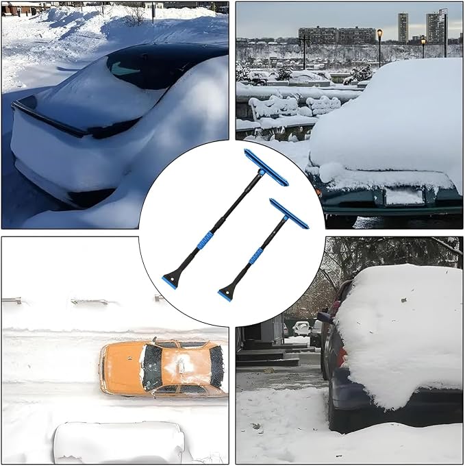 36" Car 3-in-1 Snow Brush, Detachable & Extendable Ice Scraper with Wide Foam Head & Ergonomic Grip, Lightweight Aluminum Snow Removal Tools Windshield & Paint Safe Shovel for Vehicle (Blue)
