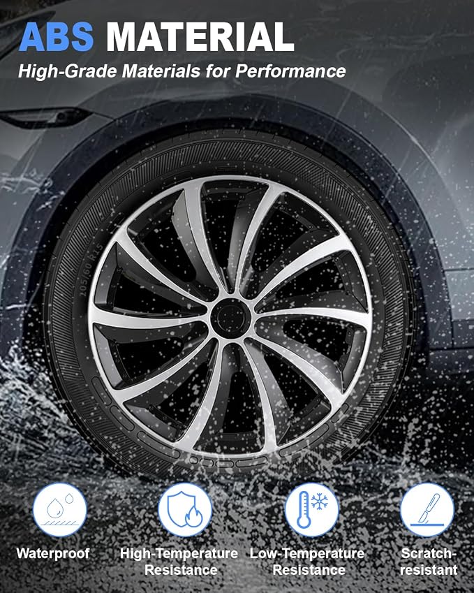 Hubcap Wheel Covers Hub Caps 15 Inch Set of 4 Black & Silver Universal Wheel Rim Cover R15 Stylish Car Decor Wheel Covers for Toyota Camry Nissan Mazda (Black&Silver, 15 inch)