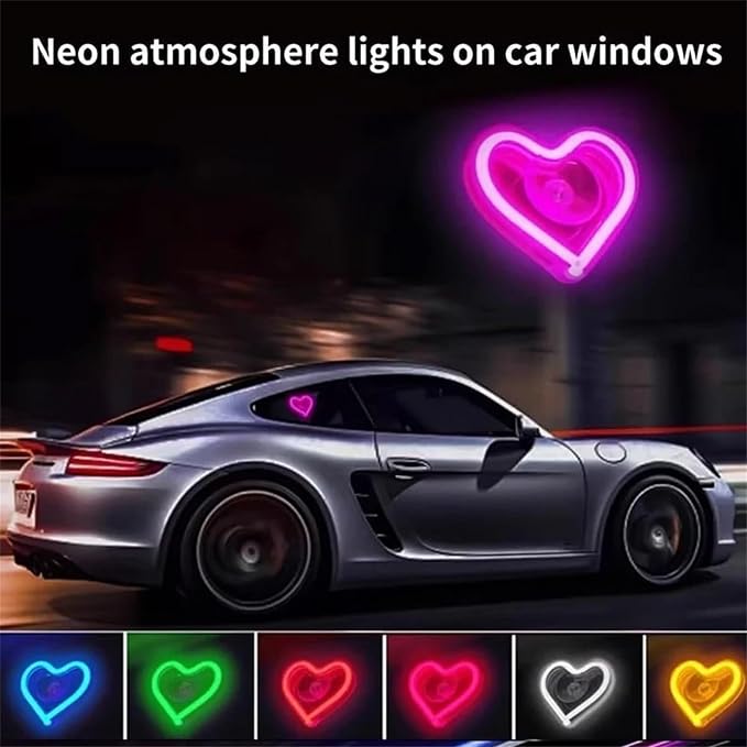Car Solar Heart LED Light, Solar Powered Wireless LED Triangle Heart Shape C-Pillar Ambient Neon Light, Valentine's Day Romantic Car Interior Decor Accessory (Blue*1)