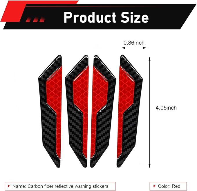 4 PCS Car Door Edge Guard Sticker, Reflective Safety Warning Car Door Protective Strips, Thickened Anti-collision Paint Protector, Universal for Most Vehicles (Red)