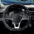 Diamond Flat Bottom Steering Wheel Cover, D Shaped Car Wheel Cover 14 1/2-15 in. (37-39 cm), Bling Sparkly Rhinestones, Black with Black Diamond