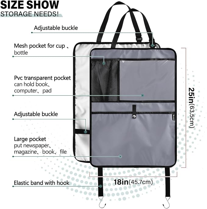 Grey Car Seat Organizer for Kids Backseat Kick Mat with Adjustable Strap Back Seat Protectors for SUV Vehicle Car 2 Pcs