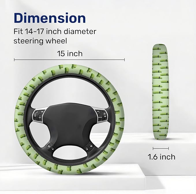 Funny Pickle Steering Wheel Cover, Non Slip Polyester Car Wheel Protector for Car SUV Truck, Universal 15 Inch