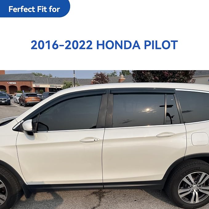Window Visors Rain Guards for Honda Pilot 2016-2022, Out-Channel Window Vent Wind Deflectors Visors Shades for 16-22 Pilot (Excludes Touring Models)